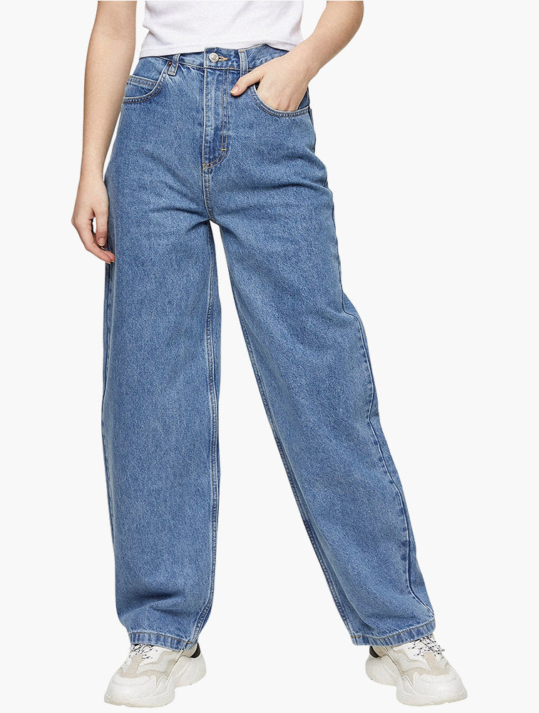 Blue High Rise Wide Leg Jeans front