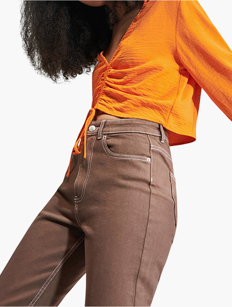 Sinsay Brown High Rise Skinny Jeans - Detail