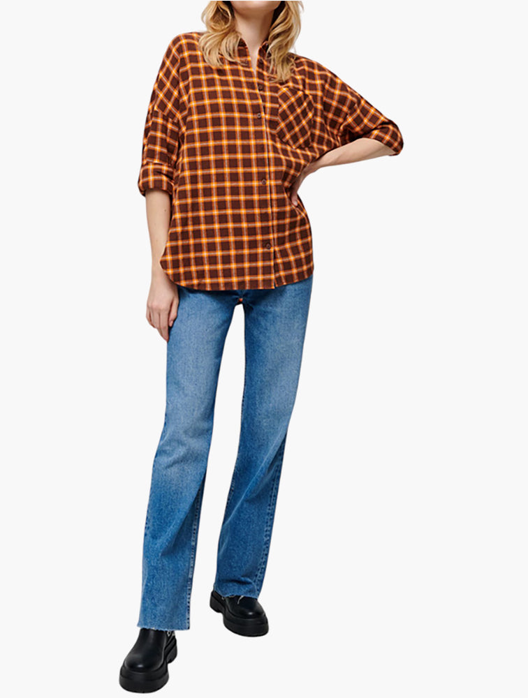 Sinsay Orange Check Oversized Shirt - Back