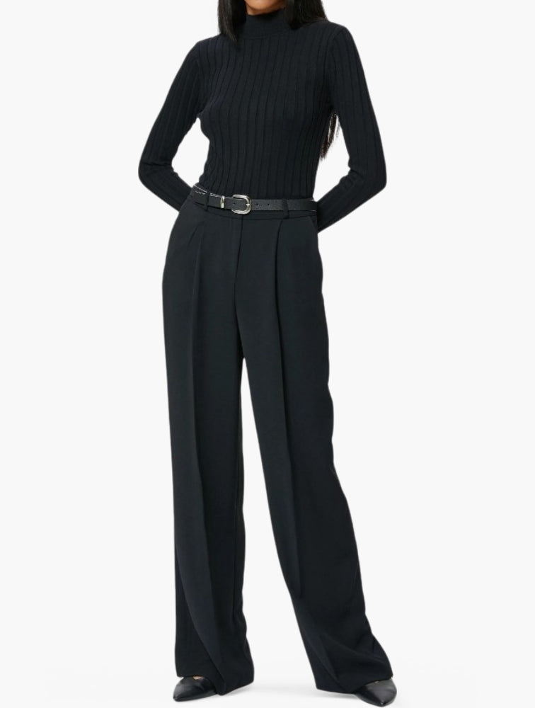 Daily Finery Black Ribbed High Neck Sweater - back