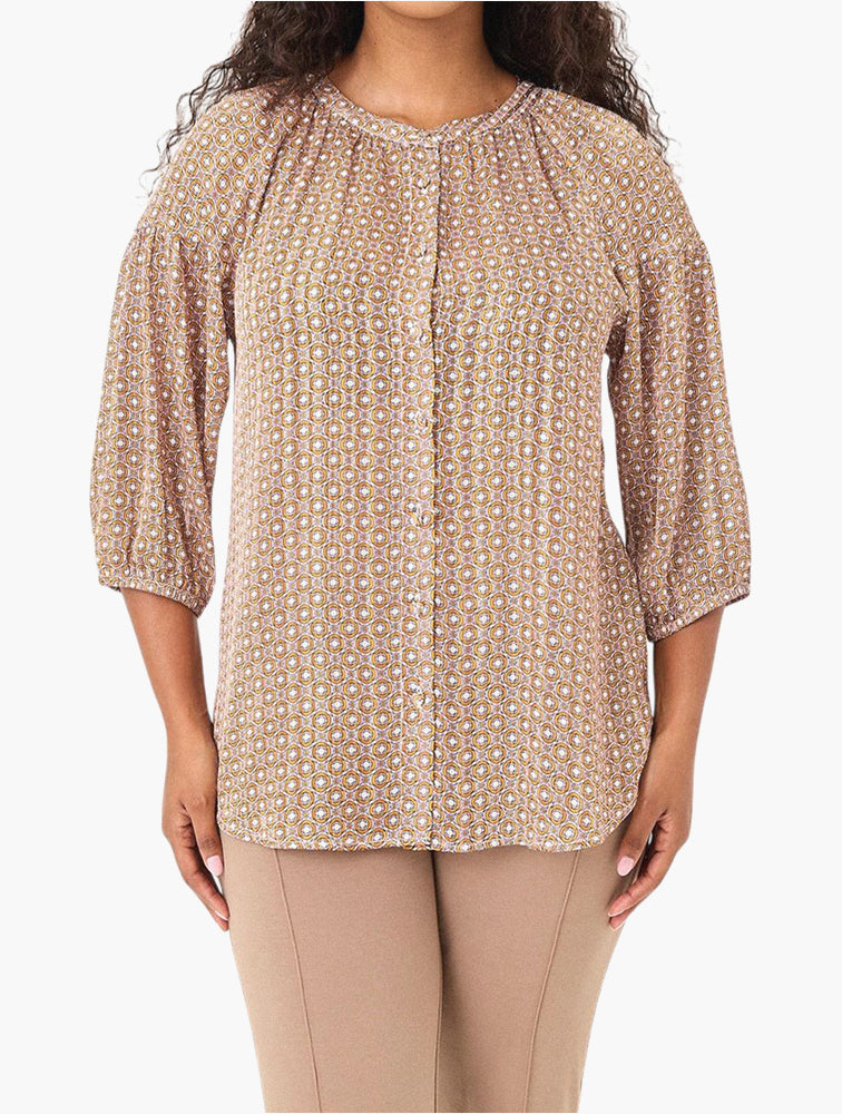 Geometric Print Button Blouse front