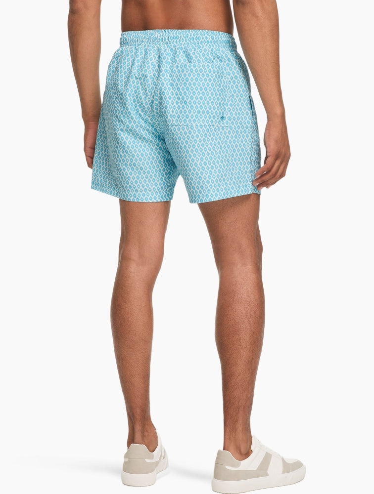 Navy Geometric Swim Trunks back