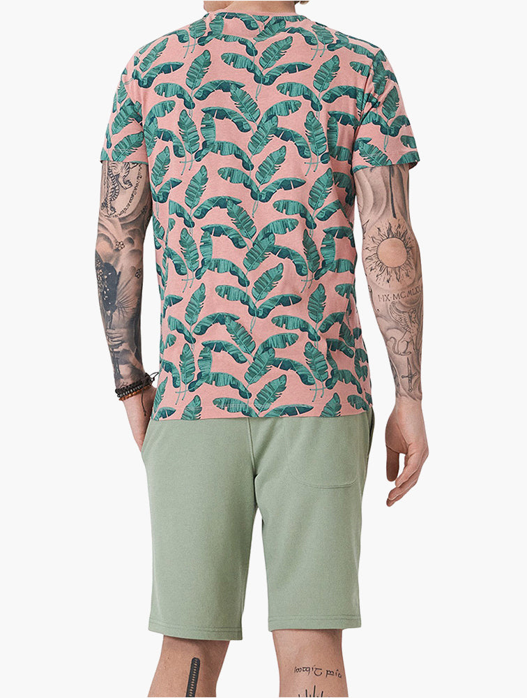 Pink Tropical Leaf Print Tee back