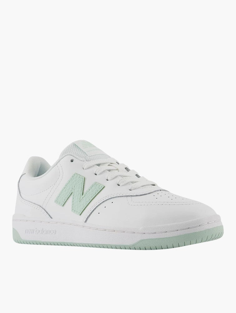 New Balance White & Light Green 80 Sneakers - Top