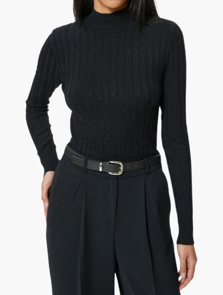 Daily Finery Black Ribbed High Neck Sweater - front