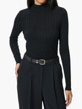 Daily Finery Black Ribbed High Neck Sweater - front