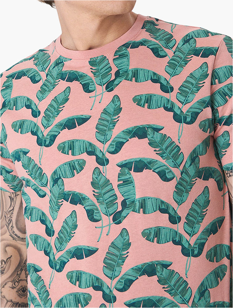 Pink Tropical Leaf Print Tee detail