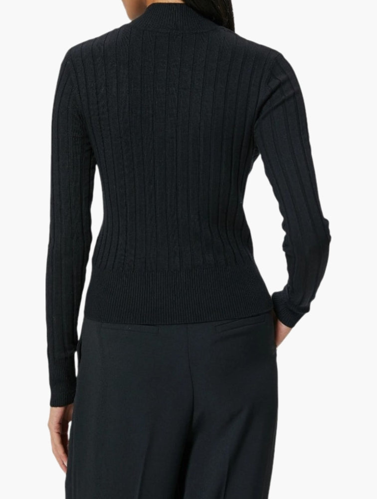Daily Finery Black Ribbed High Neck Sweater - detail