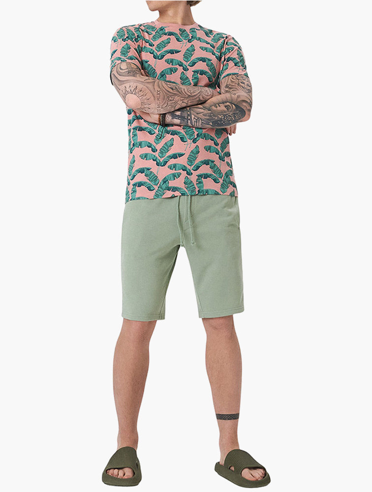 Pink Tropical Leaf Print Tee front