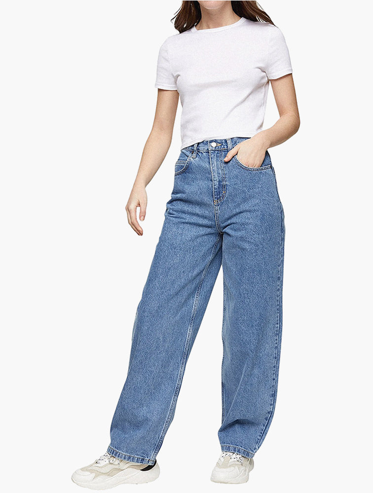Blue High Rise Wide Leg Jeans side