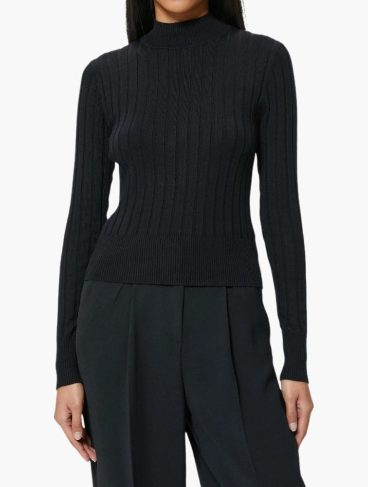 Daily Finery Black Ribbed High Neck Sweater - side