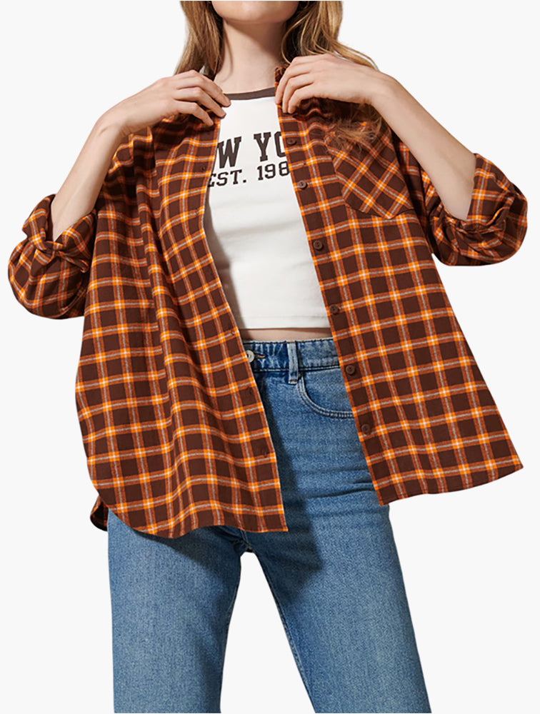 Sinsay Orange Check Oversized Shirt - Front