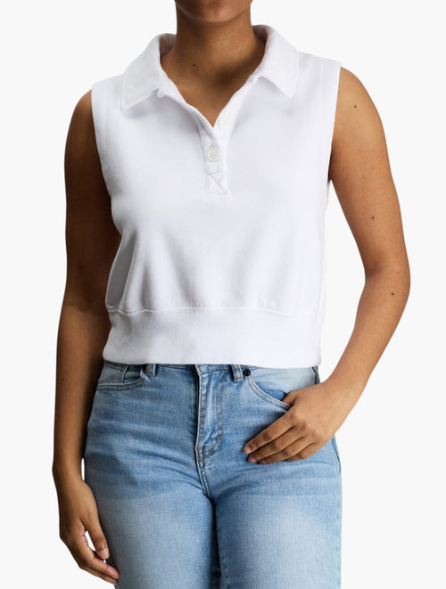 Abercrombie & Fitch White Sleeveless Cropped Polo - front