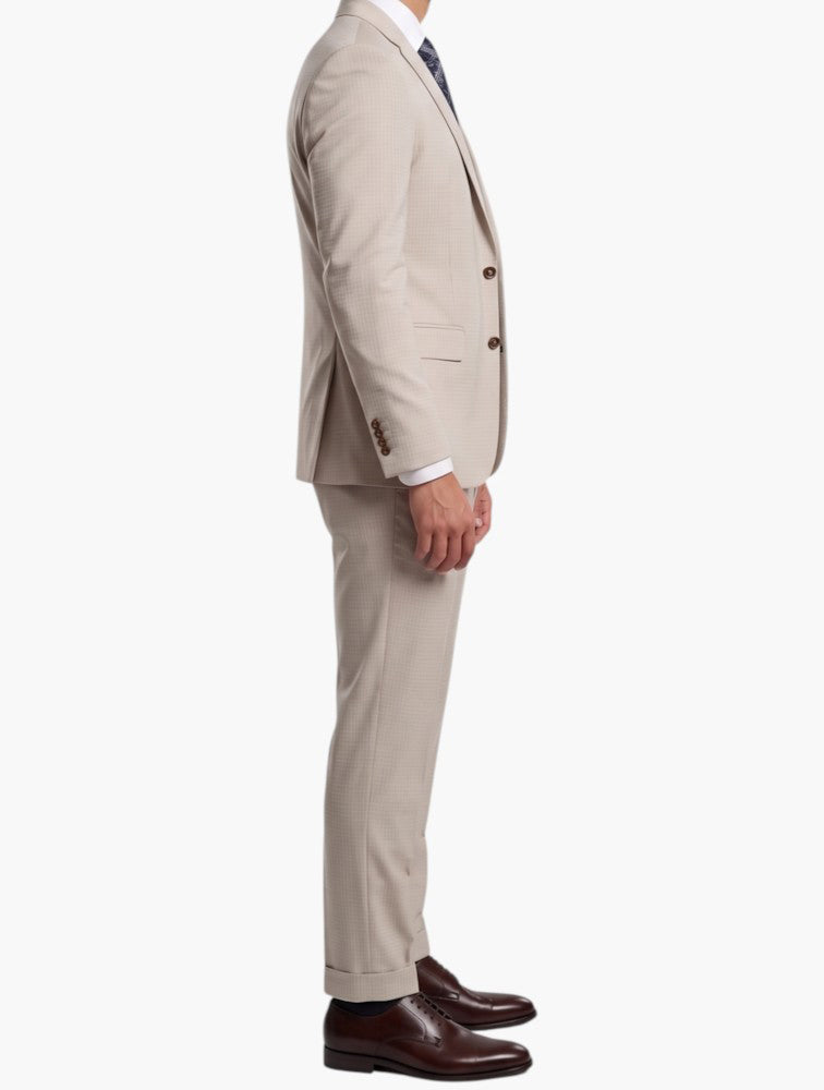 ASOS DESIGN Tapered Suit Trousers in Beige Waffle - Side View