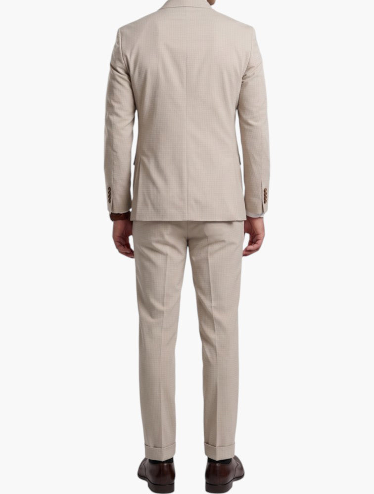 ASOS DESIGN Tapered Suit Trousers in Beige Waffle - Detail View