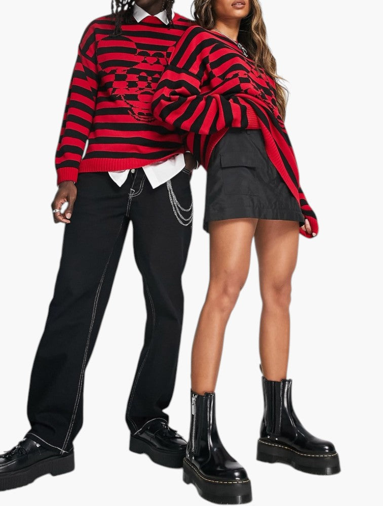 ASOS Oversized Striped Character Jumper Red - Front View