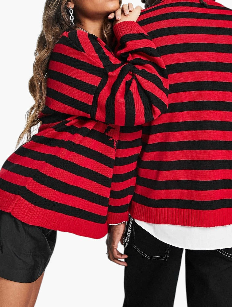 ASOS Oversized Striped Character Jumper Red - Side View
