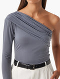 Daily Finery Grey Ruched One Shoulder Long Sleeve Top - front