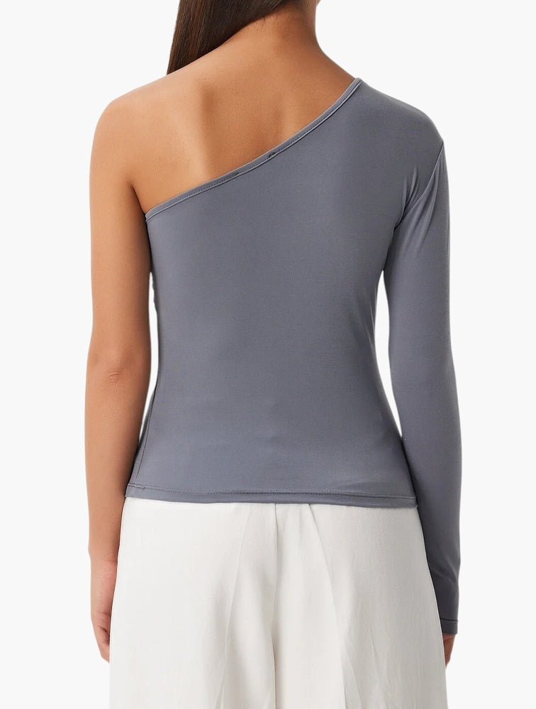 Daily Finery Grey Ruched One Shoulder Long Sleeve Top - side