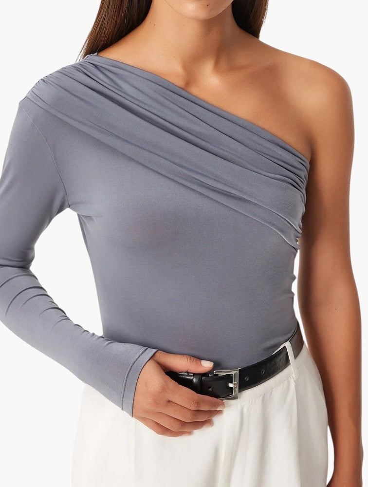 Daily Finery Grey Ruched One Shoulder Long Sleeve Top - back