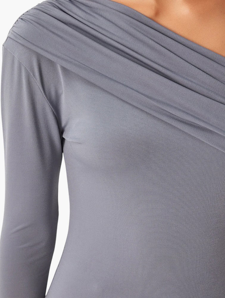 Daily Finery Grey Ruched One Shoulder Long Sleeve Top - styled