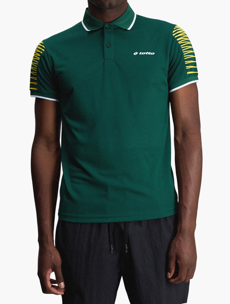 Lotto Green Striped-Shoulder Polo Shirt front view