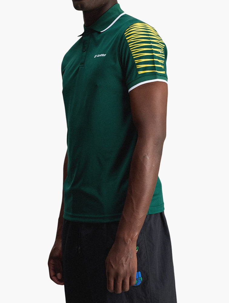 Lotto Green Striped-Shoulder Polo Shirt side view