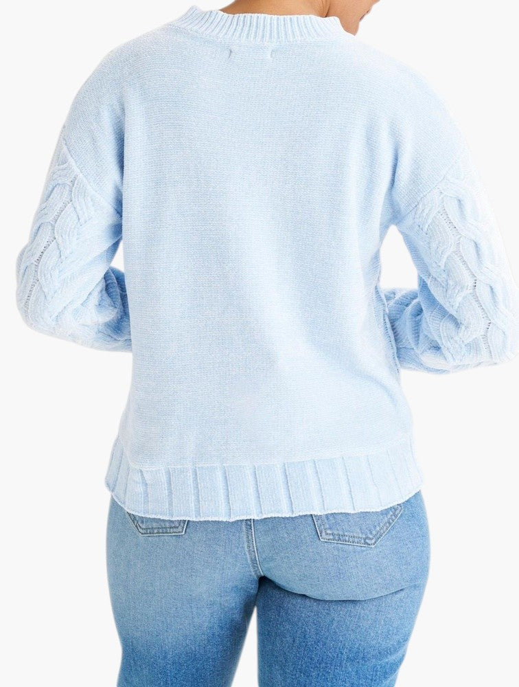 Miladys Blue Cable Knit Sweater - Back View