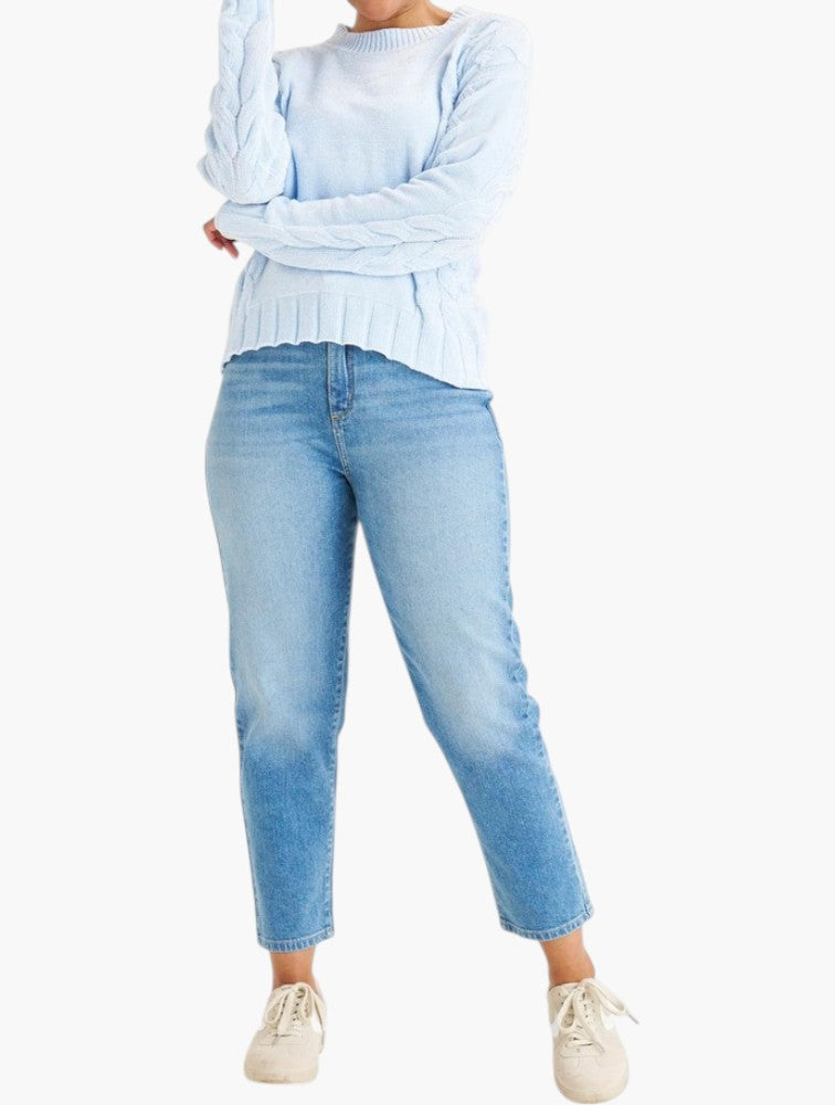 Miladys Blue Cable Knit Sweater - Detail View
