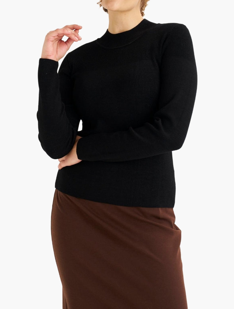 Miladys Black Textured Yoke Mock Neck Jumper - front
