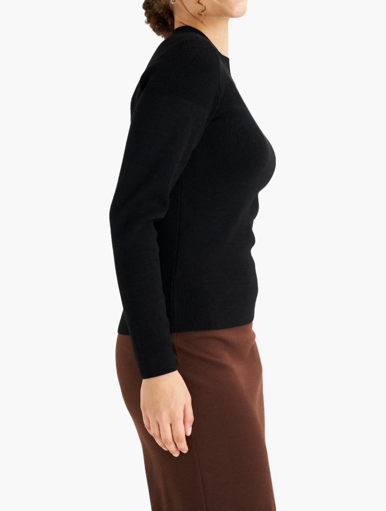 Miladys Black Textured Yoke Mock Neck Jumper - side