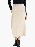 Miladys Neutral Corduroy Midi Skirt - front