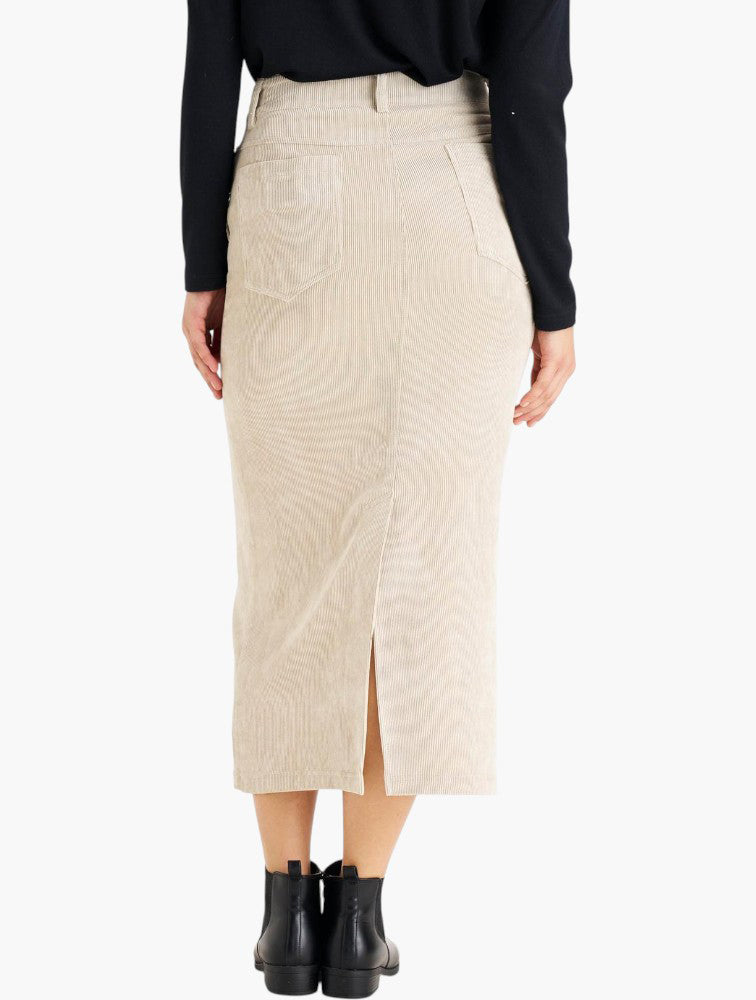 Miladys Neutral Corduroy Midi Skirt - back