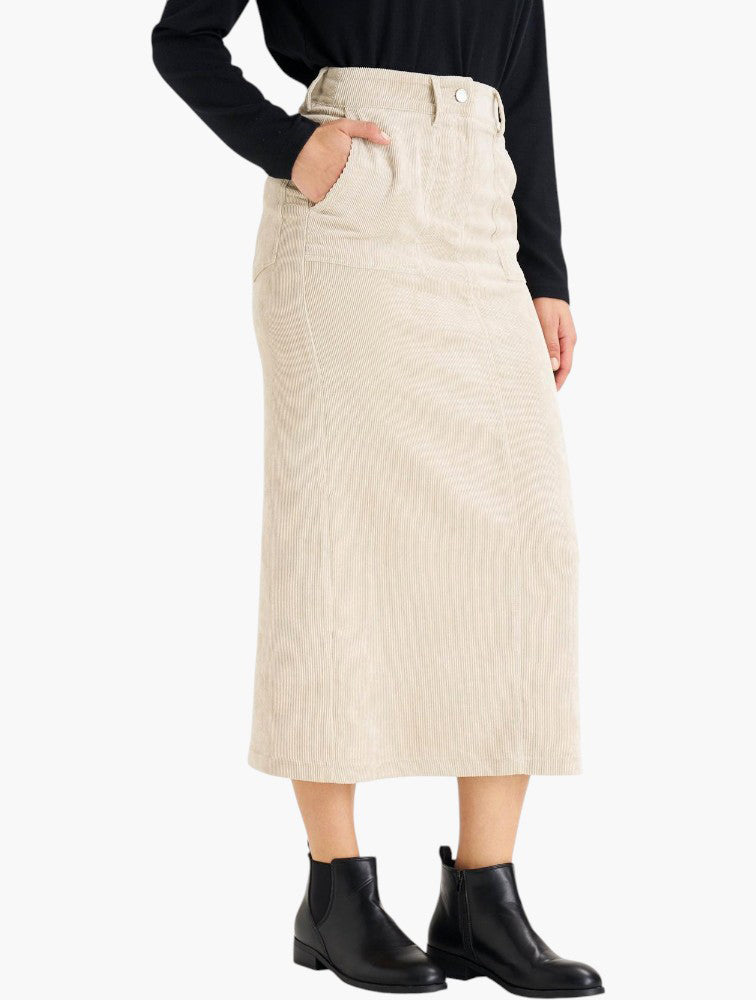 Miladys Neutral Corduroy Midi Skirt - side