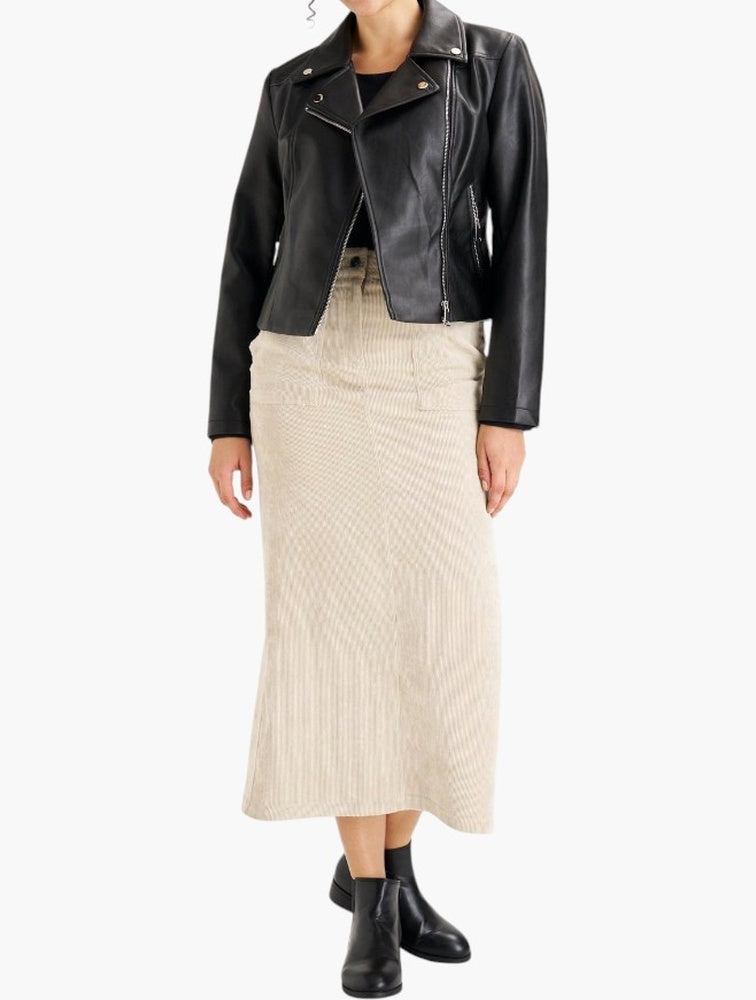 Miladys Neutral Corduroy Midi Skirt - styled