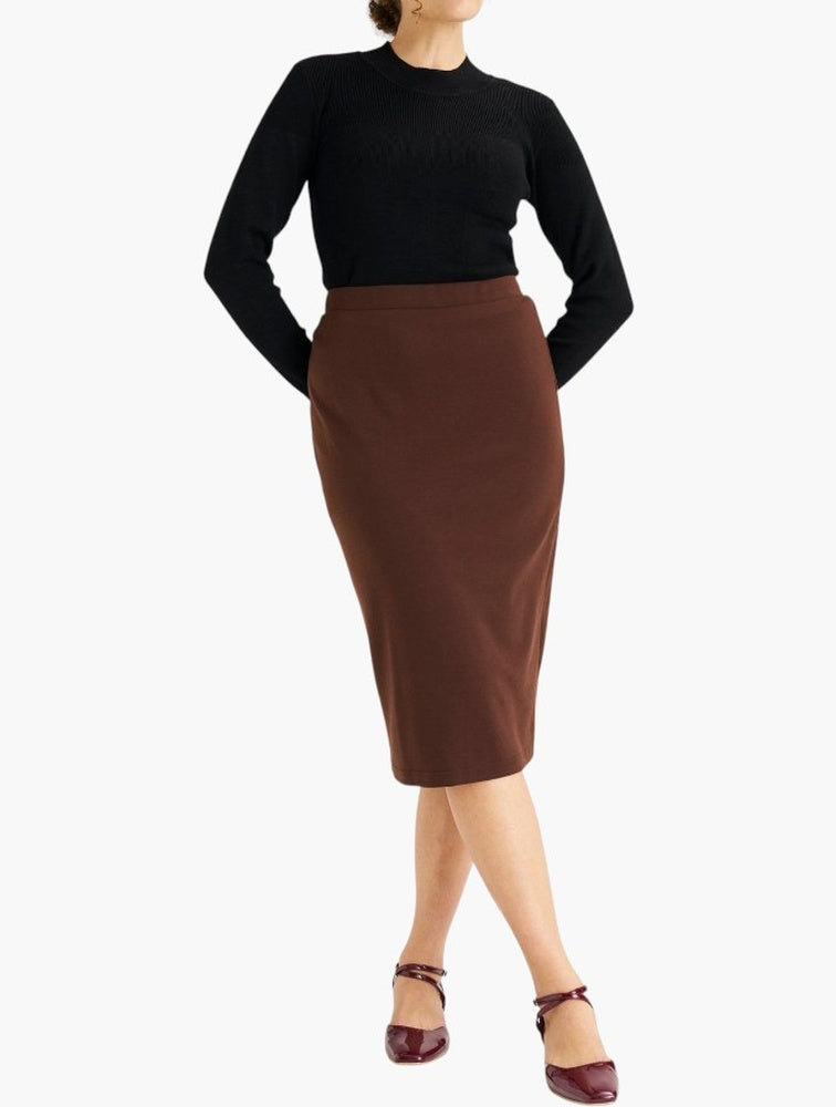 Miladys Brown High Waisted Pencil Skirt - detail