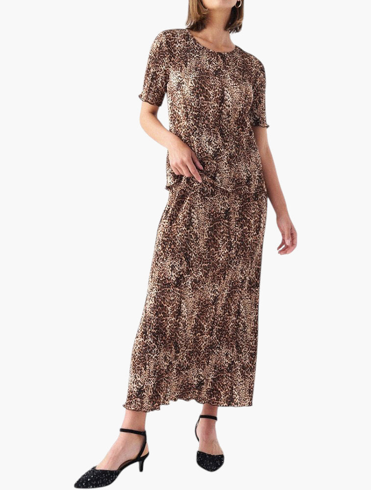 Miladys Leopard Print Pleated Maxi Skirt - detail