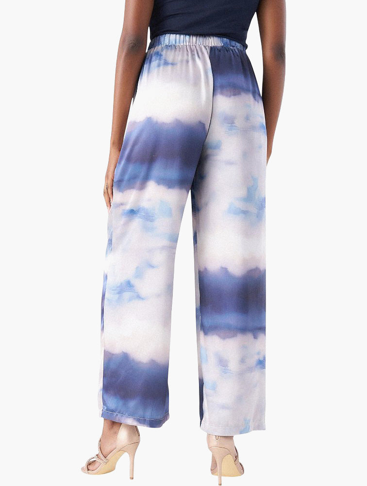 Miladys Blue Cloud Print Wide Leg Trousers - back view