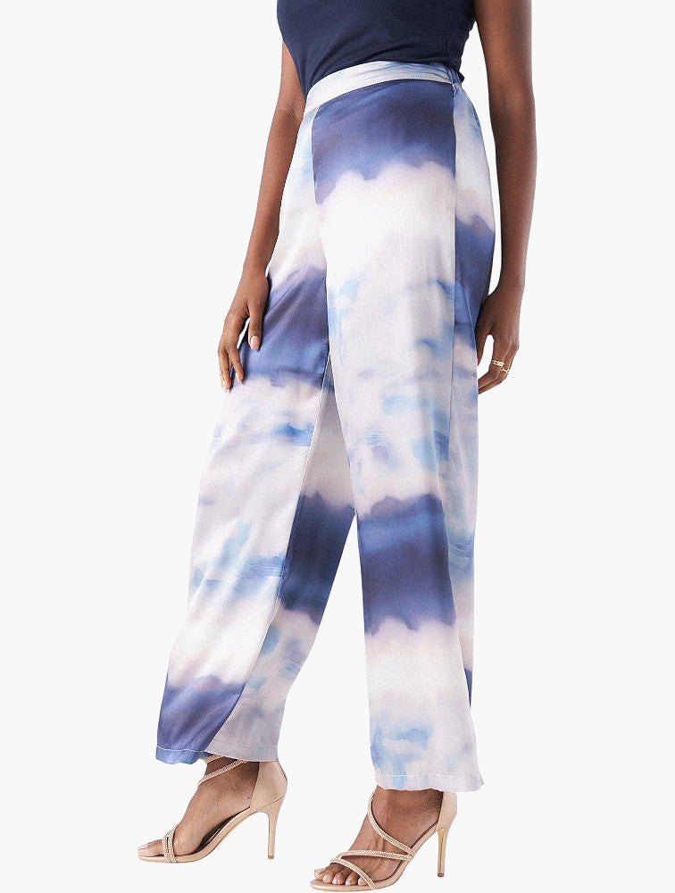 Miladys Blue Cloud Print Wide Leg Trousers - side view