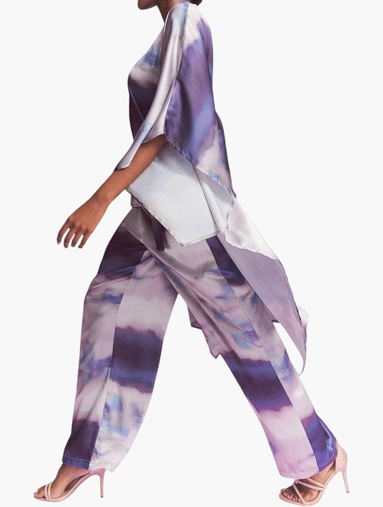 Miladys Blue Cloud Print Wide Leg Trousers - detail view