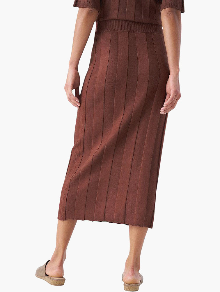Miladys Brown Ribbed Knit Midi Skirt - side