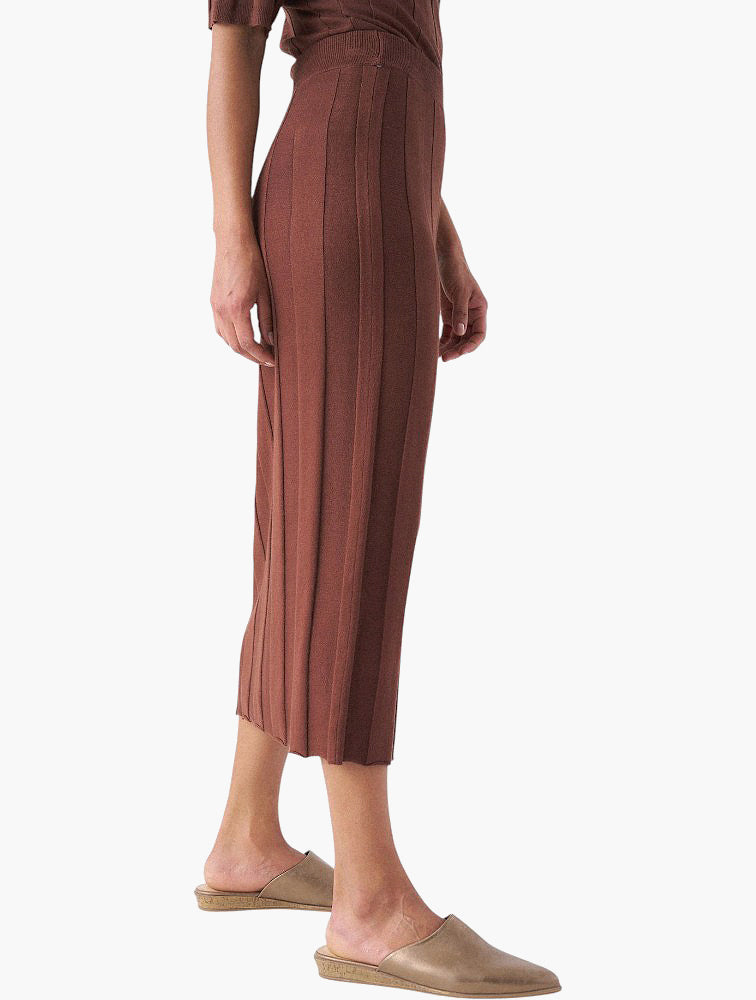 Miladys Brown Ribbed Knit Midi Skirt - back