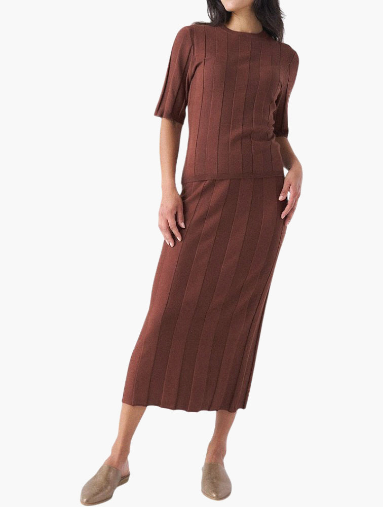 Miladys Brown Ribbed Knit Midi Skirt - detail