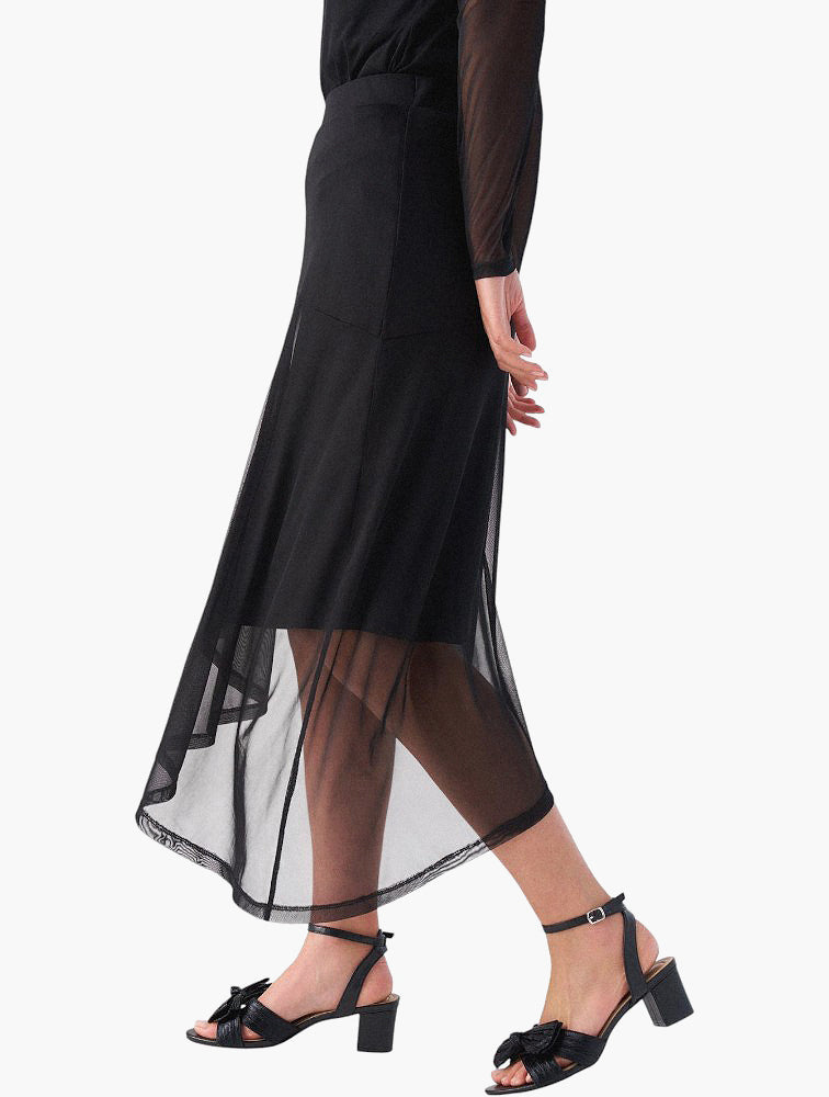 Miladys Black Asymmetric Mesh Midi Skirt - back