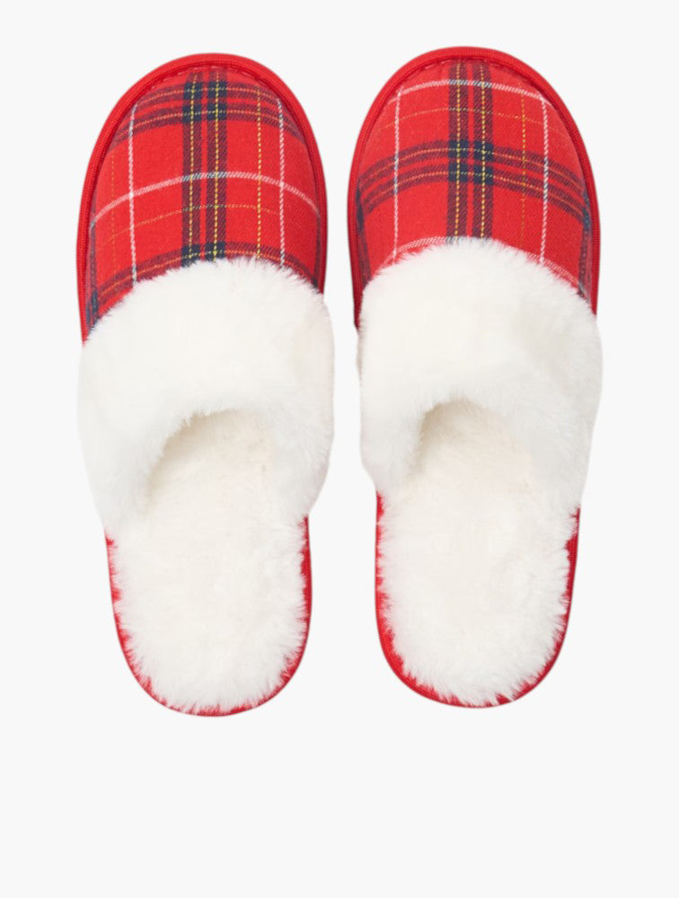 Sinsay Red Plaid Faux Fur Slippers - Side