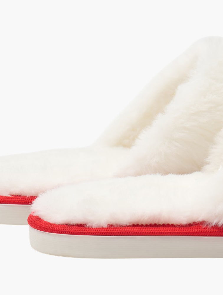 Sinsay Red Plaid Faux Fur Slippers - Top