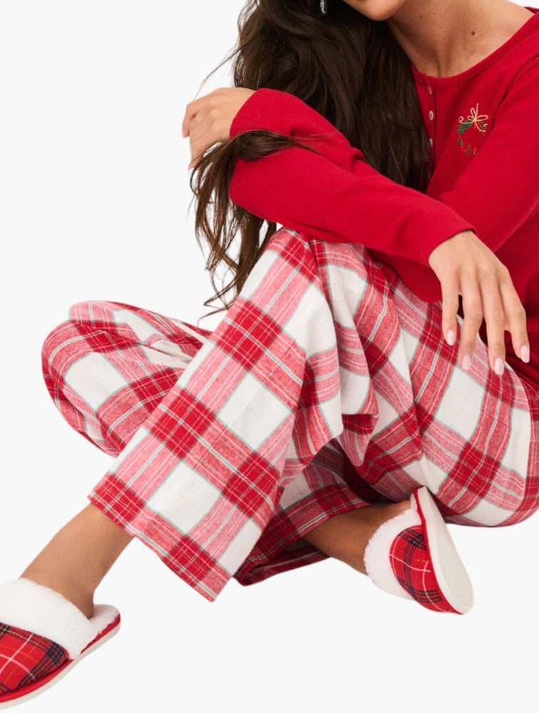 Sinsay Red Plaid Faux Fur Slippers - Detail