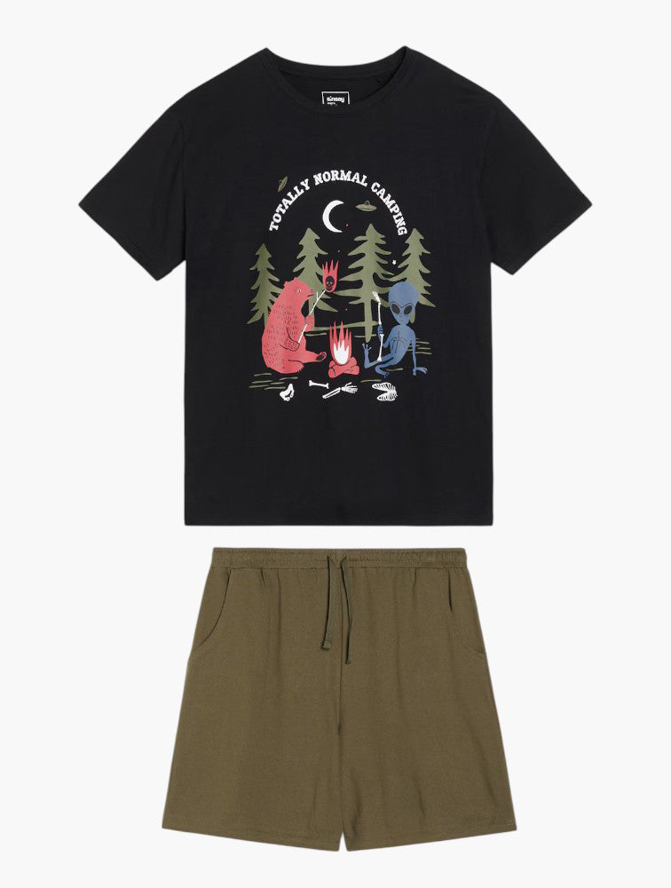 Sinsay Black Graphic Camping Pyjama Set - Flat Lay