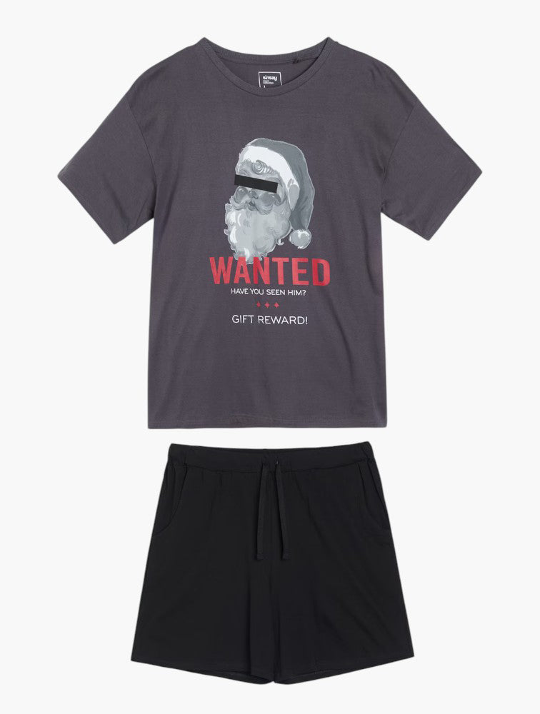 Sinsay Grey Graphic Santa Pyjama Set - Flat Lay
