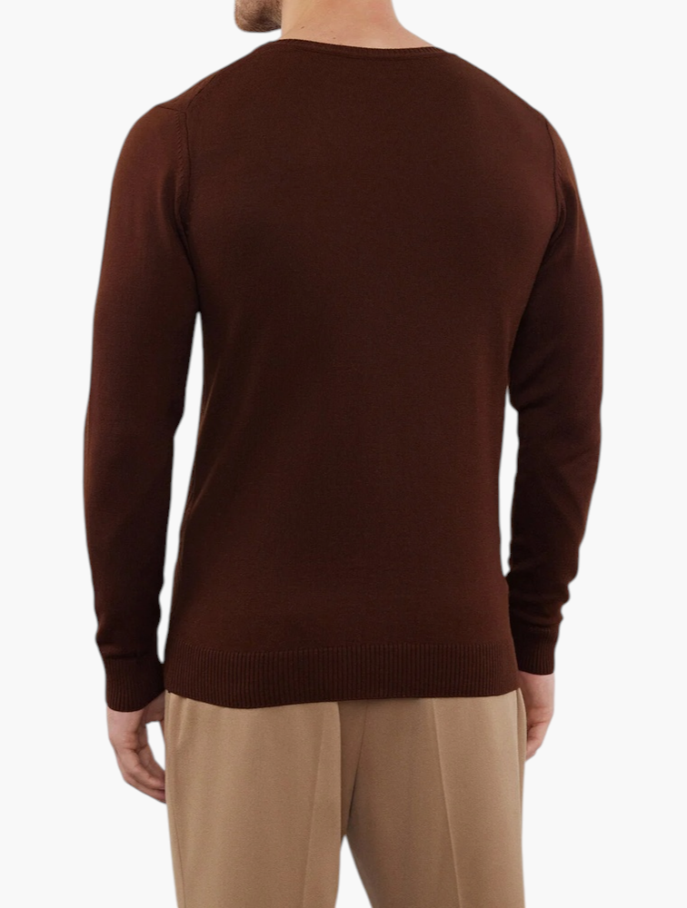 Trendyol Brown Geometric Crew Neck Pullover - Back View